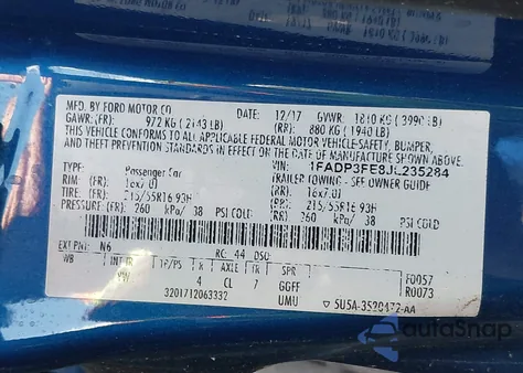 2018 Ford Focus Se z USA, uszkodzony, nr VIN 1FADP3FE8JL235284